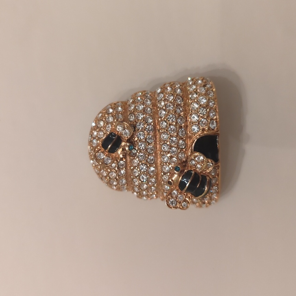 Gold tone with diamonds Bee hive brooch